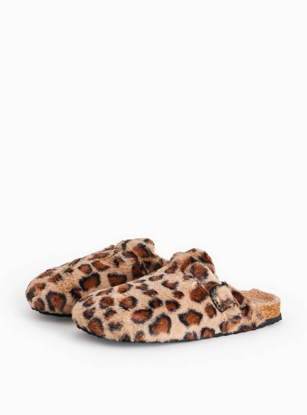 Animal Print Faux Fur Mule Slippers L